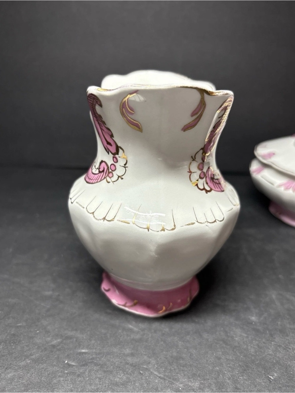 Victorian Vanity Set Pink &White Porcelain Champion Powder Dish & Pitcher - Picture 10 of 15